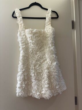 White Floral Rosette Mini Dress